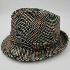 Vintage Richman Brothers Mens Size Medium Black Tweed Wool Plaid Fedora Hat